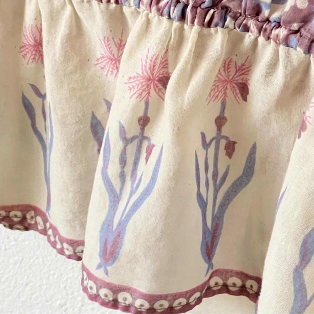 Free People Purple Floral Cottagecore Shirt Bohemian Oversized Blouse Size Small